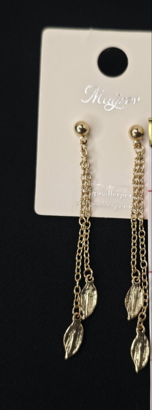 💫3x25$ Gold Tone Leaf Chain Drop Earrings Hypoalergenic 3" New - Picture 2 of 2